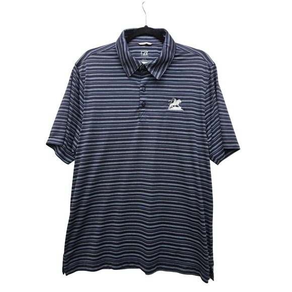 Cutter & Buck Other - Cutter & Buck Mens Large CB DryTec Striped Golf Polo Shirt Blue Purple Lion Logo